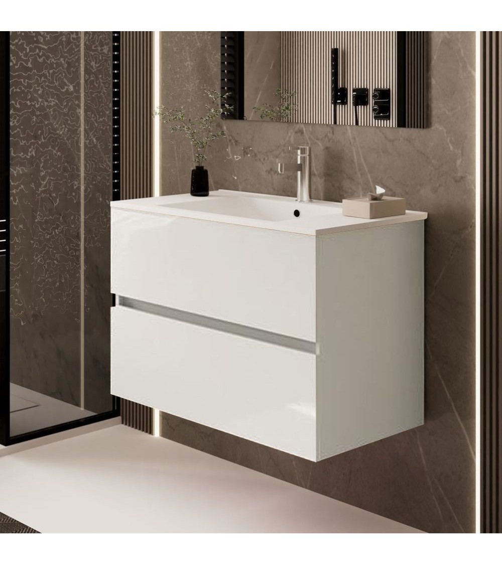 Mobile bagno sospeso Sevilla con 2 cassetti 80x44.6x52 cm colore bianco lucido