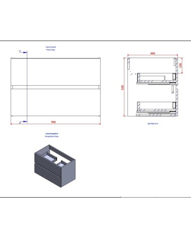 Mobile bagno sospeso Sevilla con 2 cassetti 80x44.6x52 cm colore bianco lucido