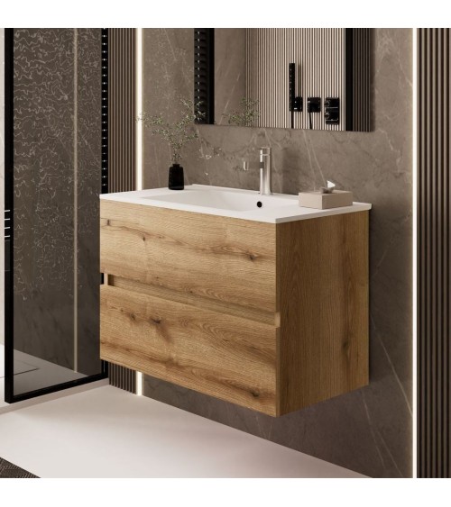 Mobile bagno sospeso Sevilla con 2 cassetti 80x44.6x52 cm colore rovere quercia