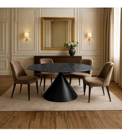 Tavolo ovale fisso Punto con piano effetto marmo nero 200x100xH76 cm.
