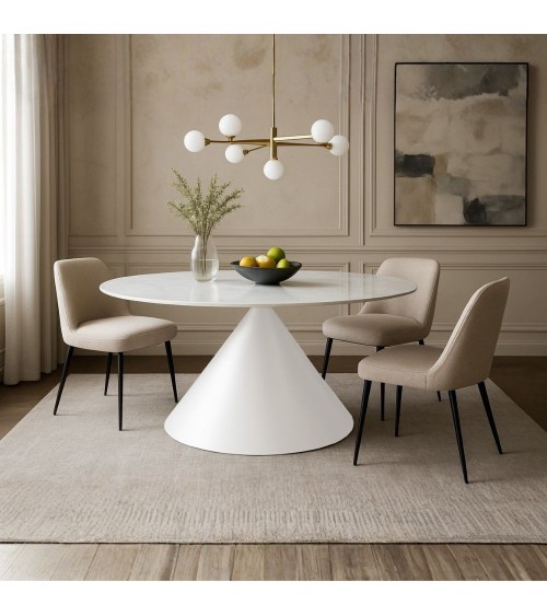 Tavolo ovale fisso Punto con piano effetto marmo bianco 200x100xH76 cm.