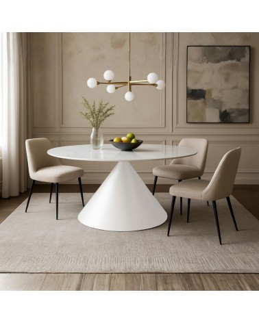 Tavolo ovale fisso Punto con piano effetto marmo bianco 200x100xH76 cm.