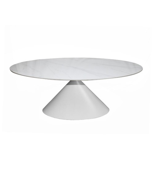 Tavolo ovale fisso Punto con piano effetto marmo bianco 200x100xH76 cm.