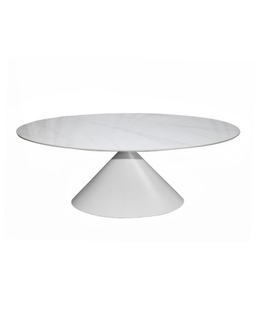Tavolo ovale fisso Punto con piano effetto marmo bianco 200x100xH76 cm.