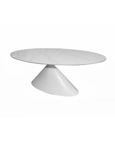 Tavolo ovale fisso Punto con piano effetto marmo bianco 200x100xH76 cm.
