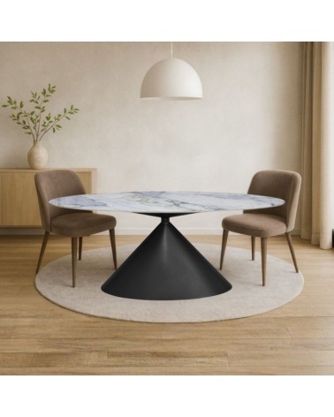 Tavolo ovale fisso Punto con piano effetto marmo con dettagli blu 200x80xH76 cm.
