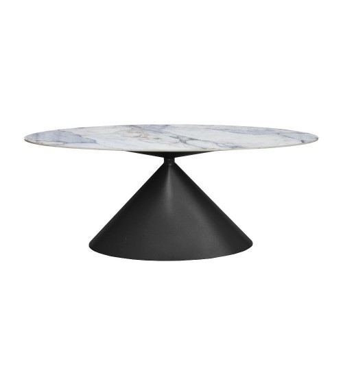 Tavolo ovale fisso Punto con piano effetto marmo con dettagli blu 200x80xH76 cm.