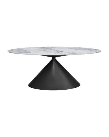 Tavolo ovale fisso Punto con piano effetto marmo con dettagli blu 200x80xH76 cm.