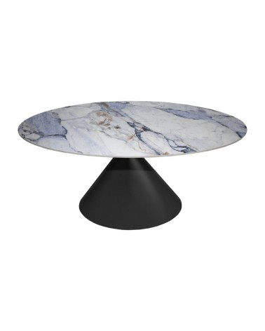 Tavolo ovale fisso Punto con piano effetto marmo con dettagli blu 200x80xH76 cm.