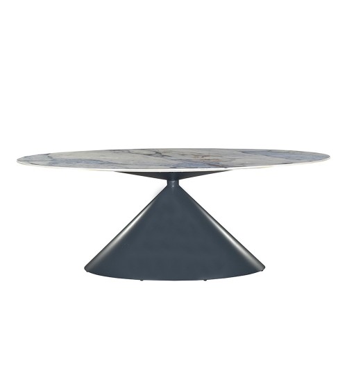 Tavolo ovale fisso Punto con piano effetto marmo con dettagli blu 200x80xH76 cm.