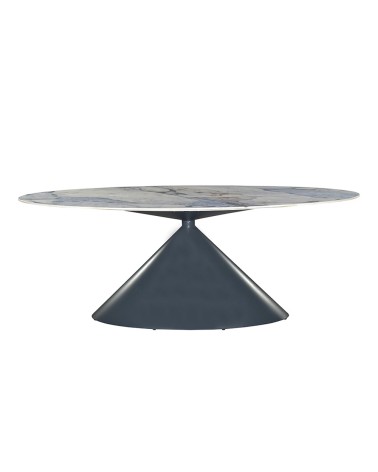 Tavolo ovale fisso Punto con piano effetto marmo con dettagli blu 200x80xH76 cm.