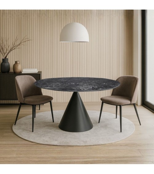 Tavolo fisso Punto con piano effetto marmo nero D150xH76 cm.