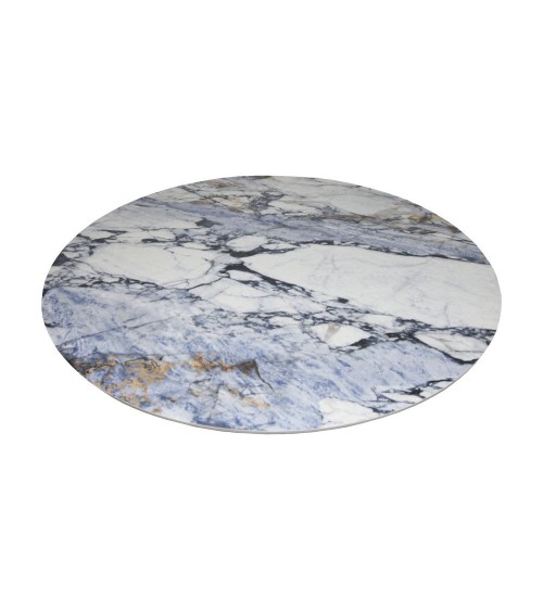 Tavolo fisso Punto con piano effetto marmo con dettagli blu D150xH76 cm.