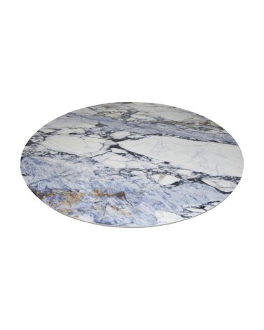 Tavolo fisso Punto con piano effetto marmo con dettagli blu D150xH76 cm.