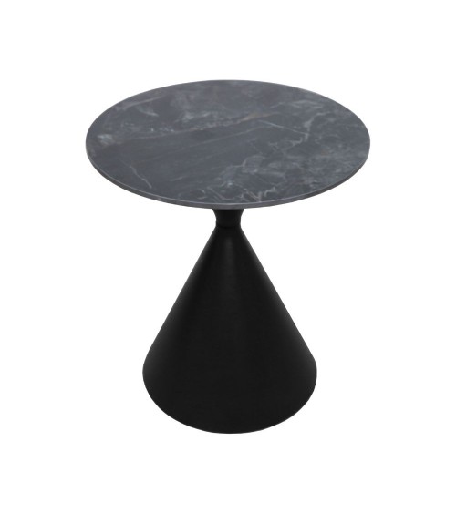 Set 2 tavolini da salotto basso Punto con piano effetto marmo nero e gambe in metallo nero