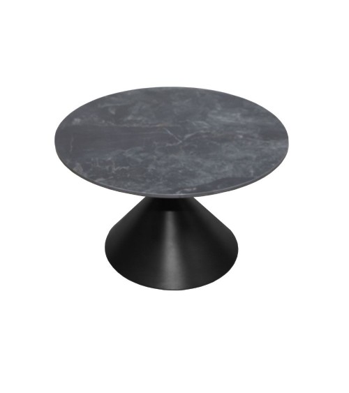 Set 2 tavolini da salotto basso Punto con piano effetto marmo nero e gambe in metallo nero