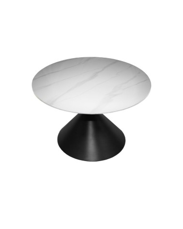 Set 2 tavolini da salotto basso Punto con piano effetto marmo bianco e gambe in metallo nero