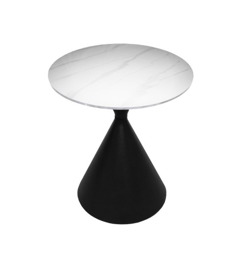 Set 2 tavolini da salotto basso Punto con piano effetto marmo bianco e gambe in metallo nero