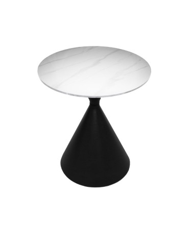 Set 2 tavolini da salotto basso Punto con piano effetto marmo bianco e gambe in metallo nero