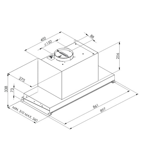 Cappa Samet Kripto90ND incasso sistema no drop inox classe C