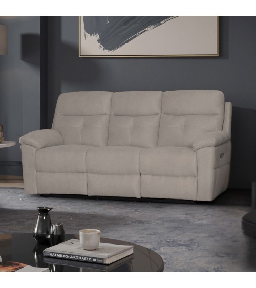 Divano Kayde 3 posti recliner elettrico in tessuto Mia 103-05 beige