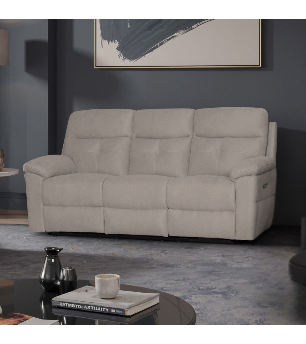 Divano Kayde 3 posti recliner elettrico in tessuto Mia 103-05 beige