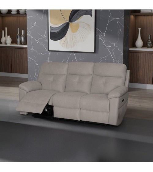 Divano Kayde 3 posti recliner elettrico in tessuto Mia 103-05 beige