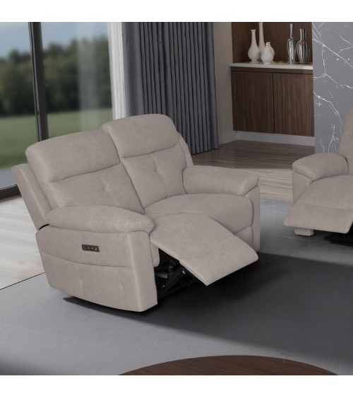 Divano Kayde 2 posti recliner elettrico in tessuto Mia 103-05 beige