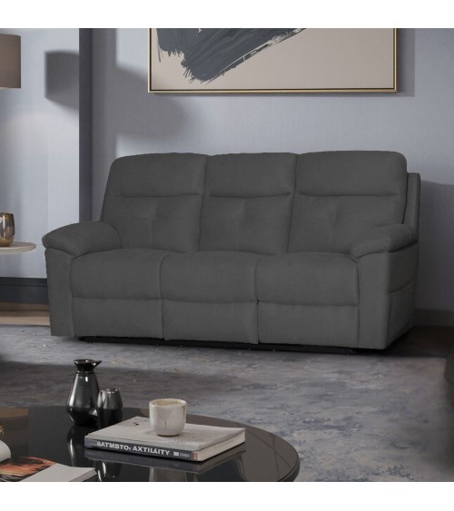 Divano Kayde 3 posti recliner elettrico in tessuto Mia 103-27 grigio scuro