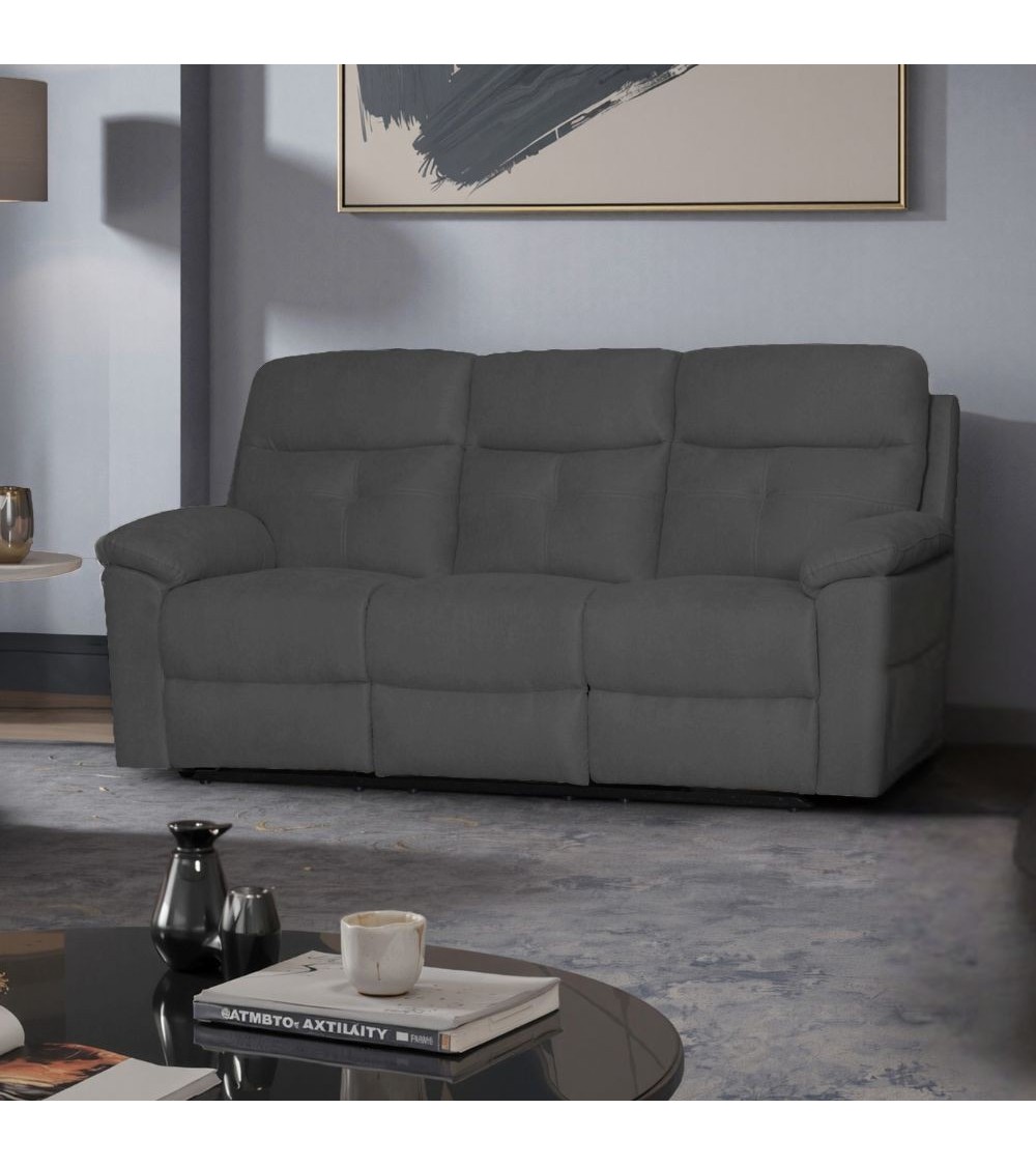 Divano Kayde 3 posti recliner elettrico in tessuto Mia 103-27 grigio scuro