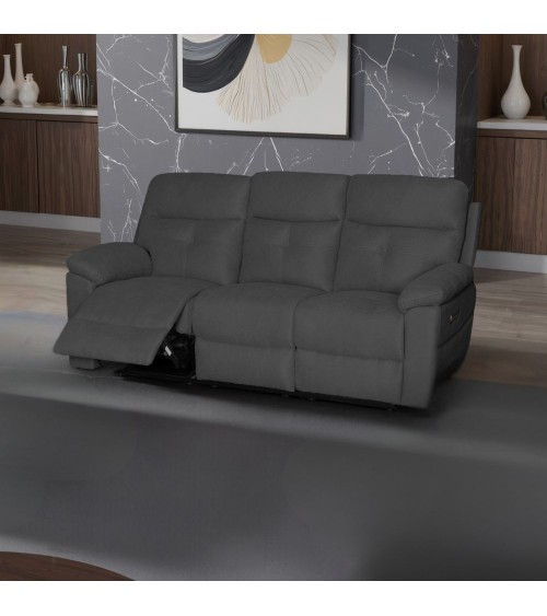 Divano Kayde 3 posti recliner elettrico in tessuto Mia 103-27 grigio scuro