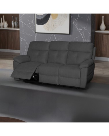 Divano Kayde 3 posti recliner elettrico in tessuto Mia 103-27 grigio scuro