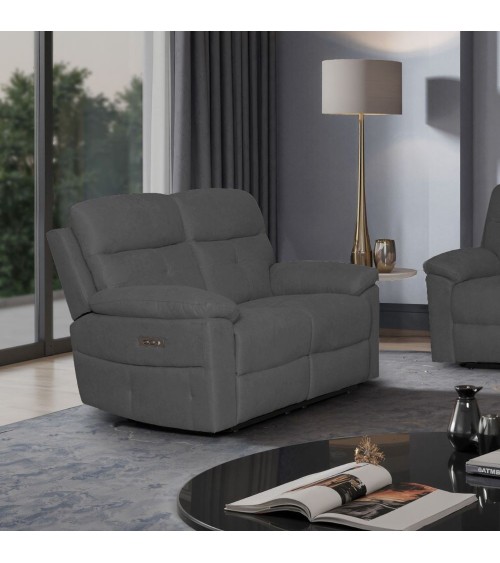 Divano Kayde 2 posti recliner elettrico in tessuto Mia 103-27 grigio scuro
