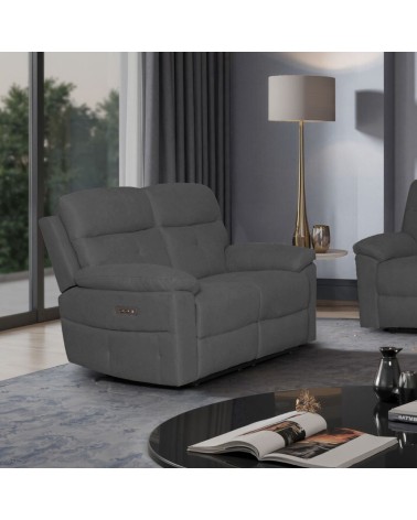 Divano Kayde 2 posti recliner elettrico in tessuto Mia 103-27 grigio scuro