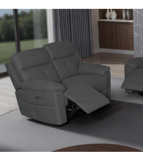 Divano Kayde 2 posti recliner elettrico in tessuto Mia 103-27 grigio scuro