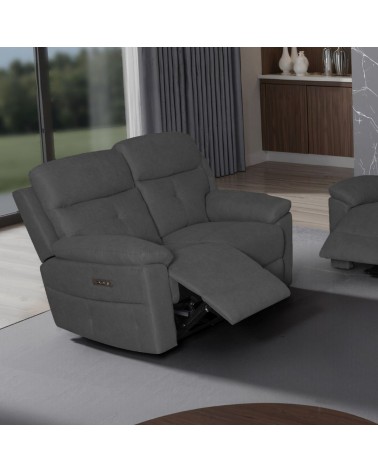 Divano Kayde 2 posti recliner elettrico in tessuto Mia 103-27 grigio scuro