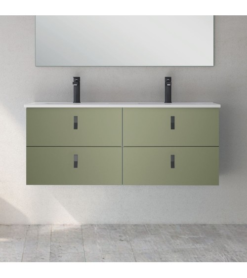 Mobile bagno sospeso Invicta con 4 cassetti colore verde oliva con maniglie nere 120x45x48 cm.