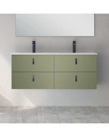 Mobile bagno sospeso Invicta con 4 cassetti colore verde oliva con maniglie nere 120x45x48 cm.