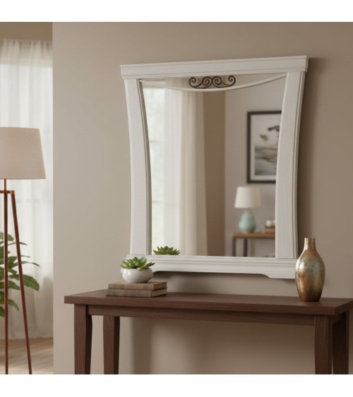Specchiera Athena in legno con cornice curva colore avorio