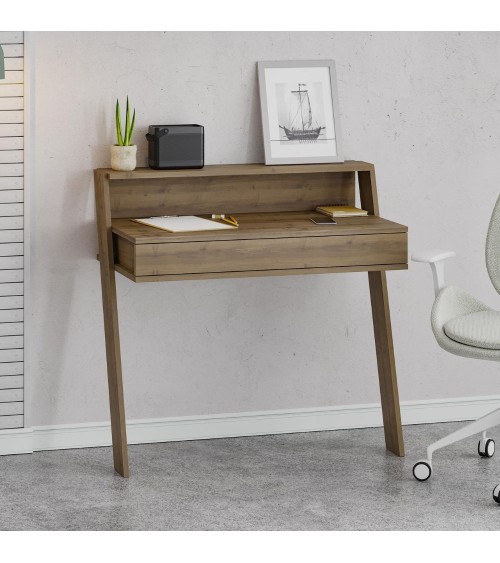 Scrivania da parete hitit noce con cassetto Cowork 94 cm.