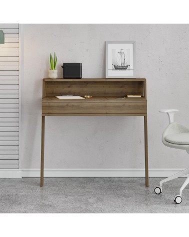 Scrivania da parete hitit noce con cassetto Cowork 94 cm.