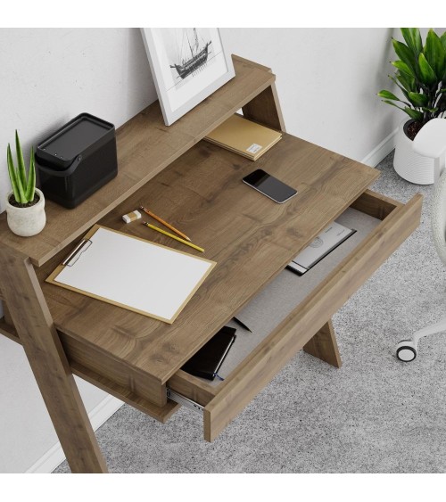 Scrivania da parete hitit noce con cassetto Cowork 94 cm.