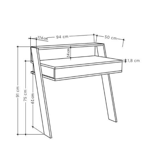 Scrivania da parete hitit noce con cassetto Cowork 94 cm.