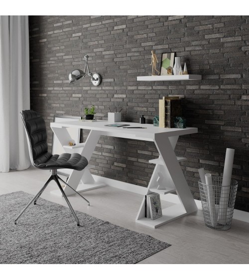 Scrivania Papillon con ripiani sulle gambe colore bianco