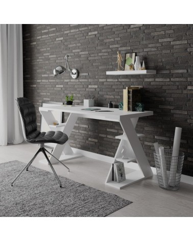 Scrivania Papillon con ripiani sulle gambe colore bianco