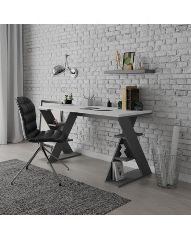 Scrivania Papillon con ripiani sulle gambe colore antracite e bianco