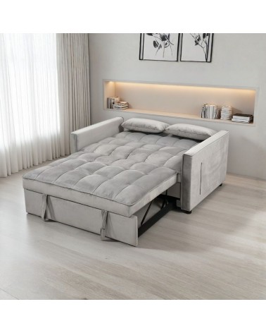 Divano letto Eiri 2 posti in vellutino grigio chiaro