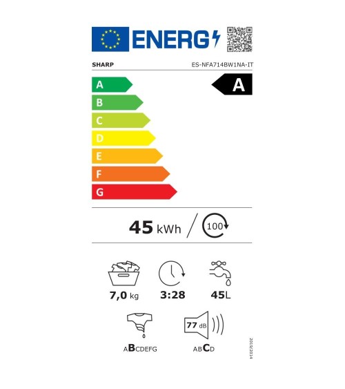 Lavatrice Sharp ESNFA714BW1NA libera installazione 7 kg 1400 giri motore inverter classe A