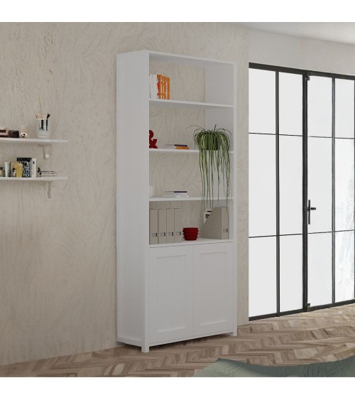Libreria Miraflor con 2 ante e 4 vani a giorno colore bianco