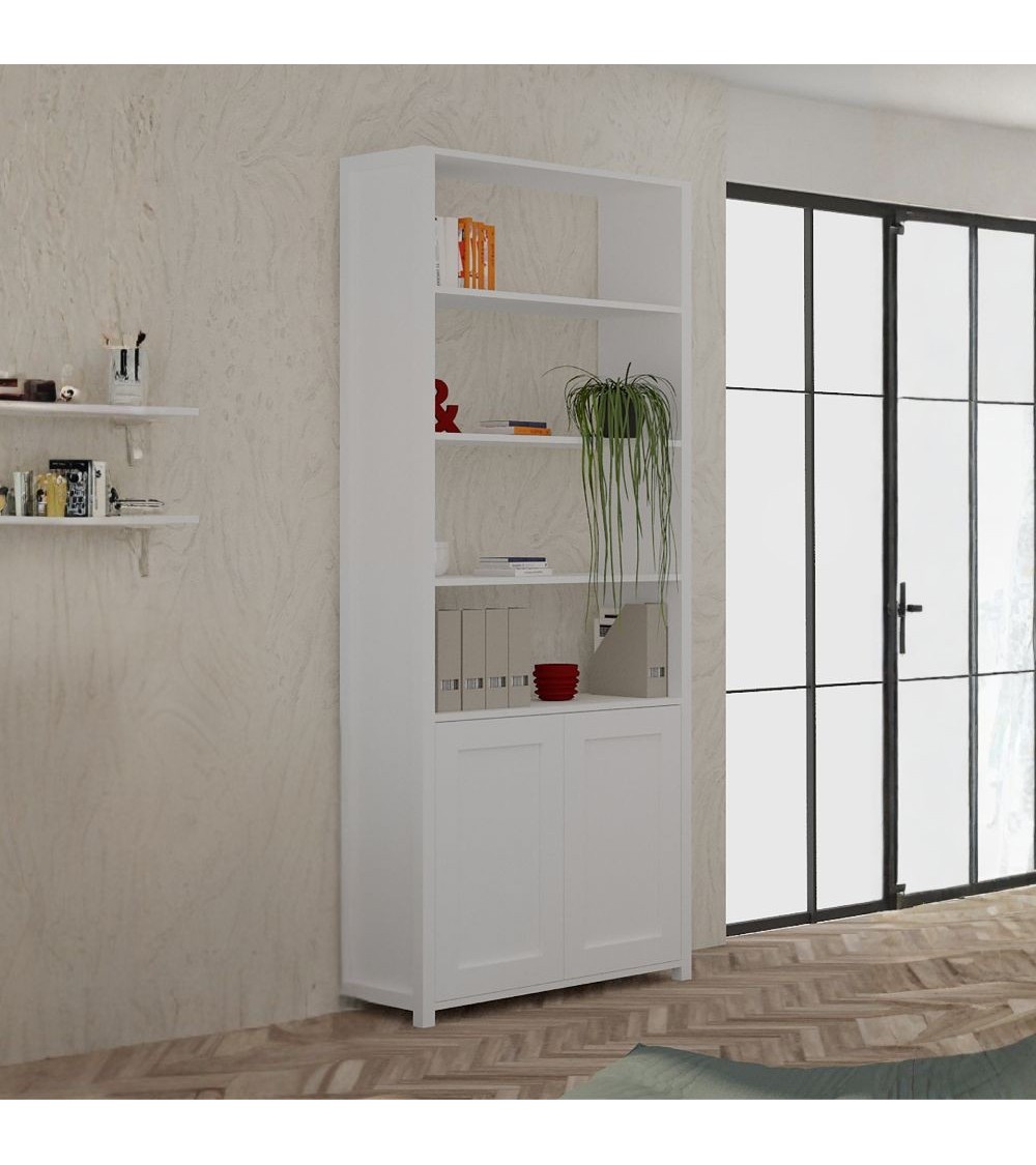 Libreria Miraflor con 2 ante e 4 vani a giorno colore bianco